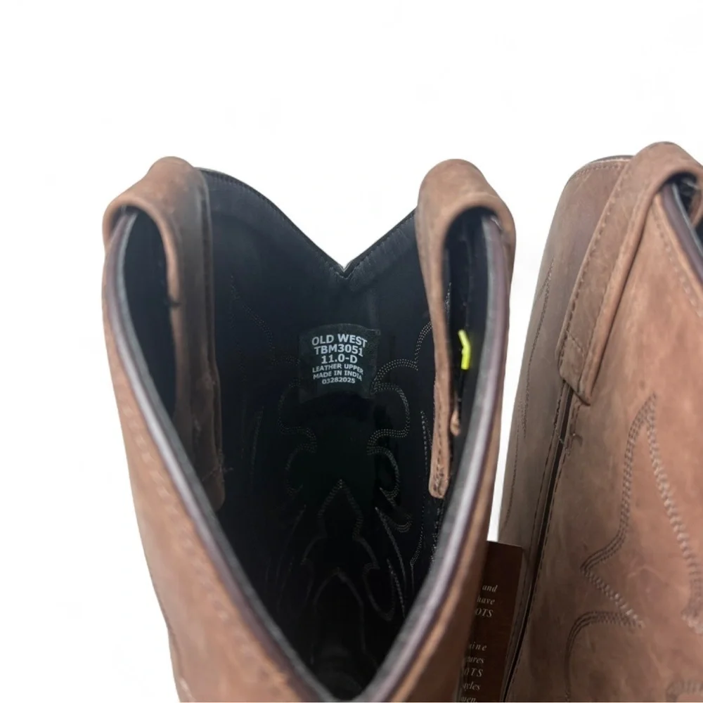 Old West Brown Leather Cowboy Boots | Pointed Toe Western Size 11